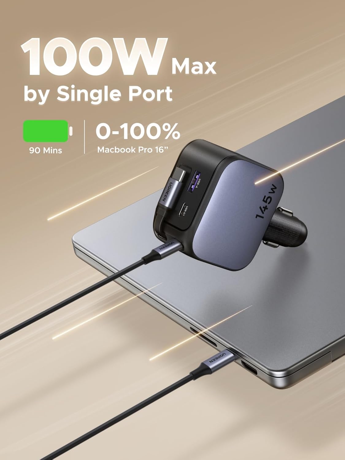 Fast Charging Cable - Pengisi Daya Mobil UGREEN 145W 3C1A