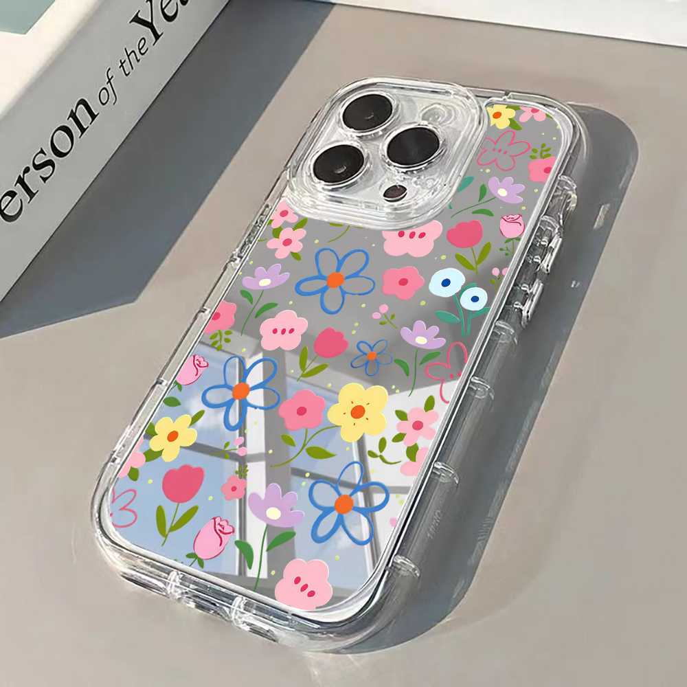 Phone Accessories List - Casing Ponsel Cermin Perak Motif Bunga