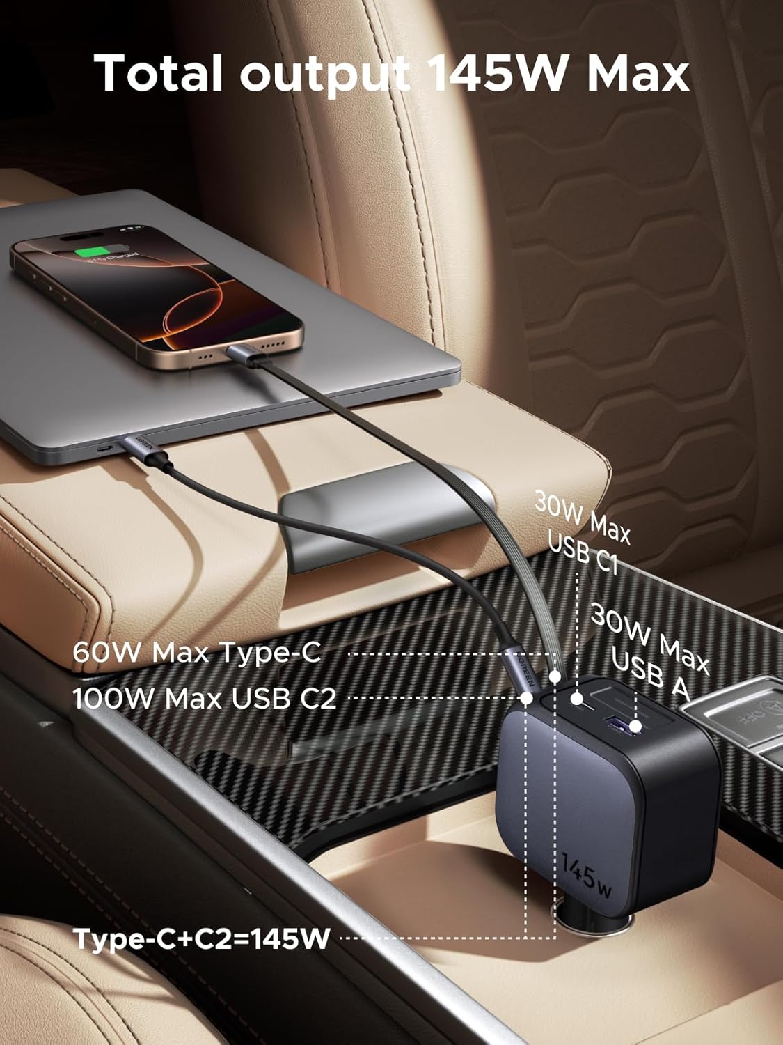 Pengisi Daya Mobil UGREEN 145W - Fast Charging Cable ulasan dan harga