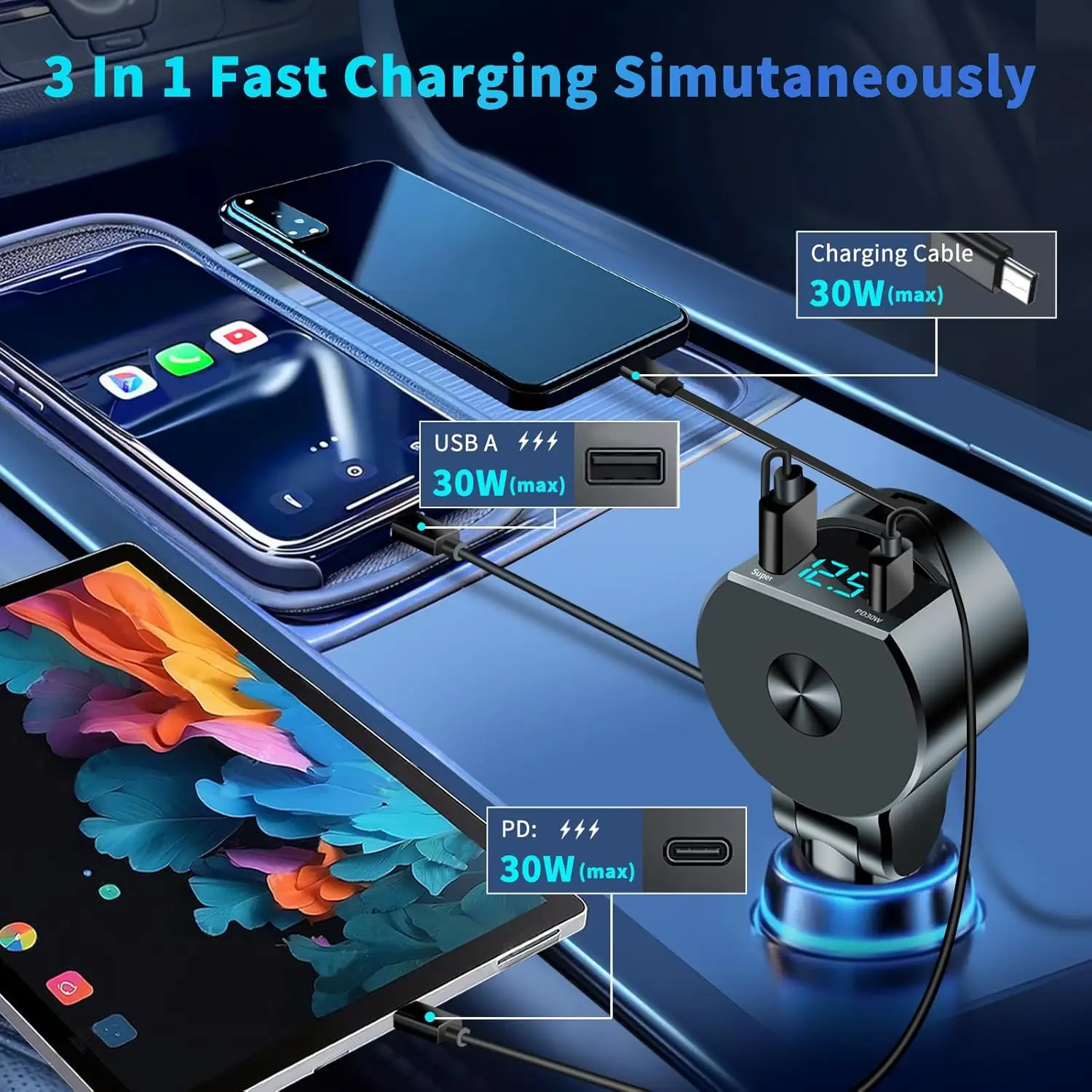 Pengisi Daya Mobil Retractable - Fast Charging Cable ulasan dan harga