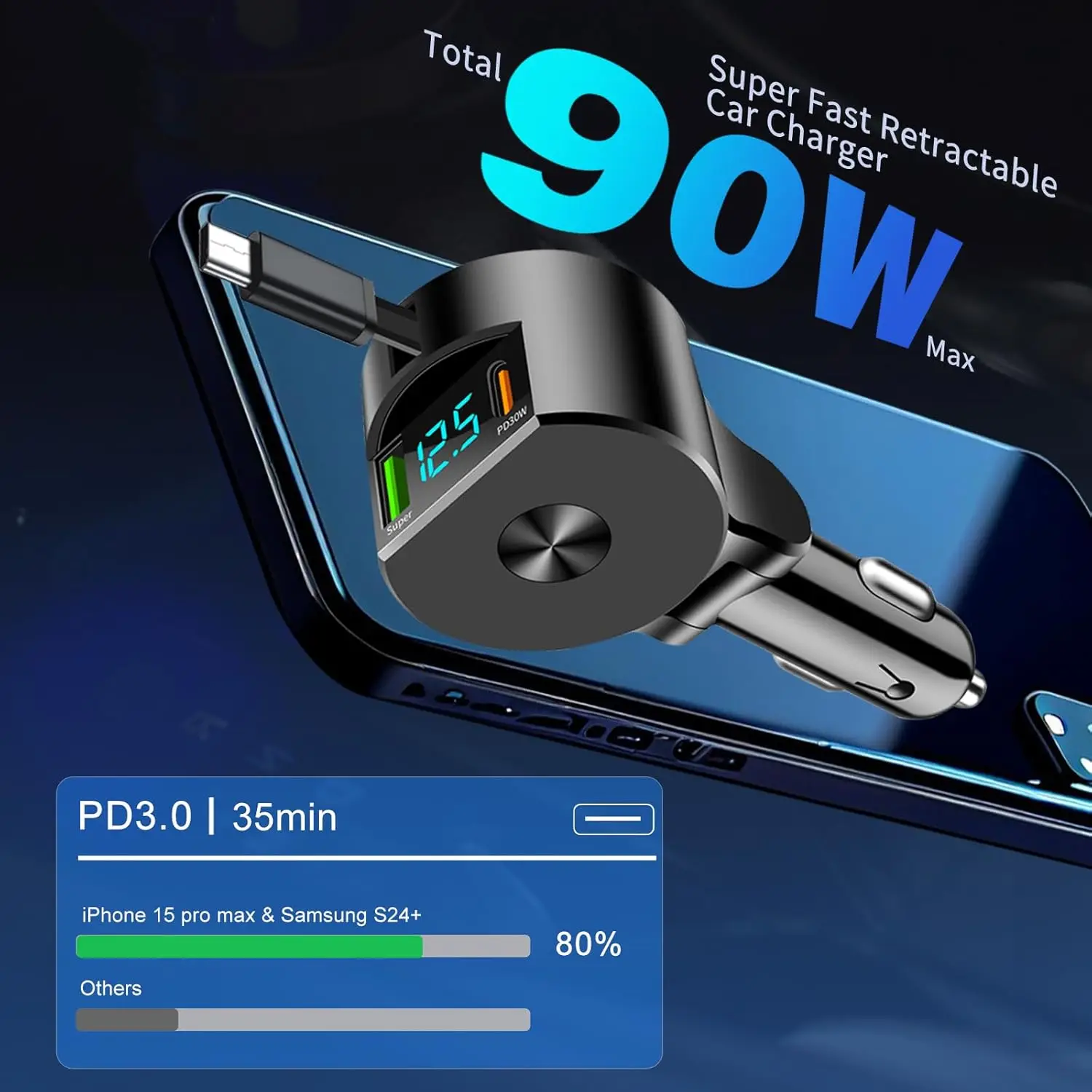 Pengisi Daya Mobil Retractable - Fast Charging Cable ulasan dan harga